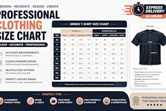 redesign recreate design and create a professional clothing size chart