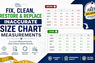fix clean restore and replace inaccurate size chart measurements