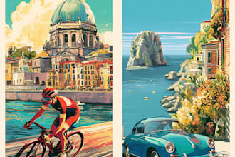 create a travel poster illustration in a retro vintage style