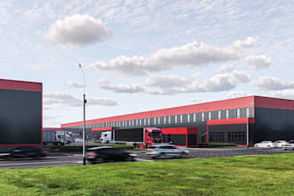 remodel warehouse exterior, architectural 3d rendering,industrial factory design