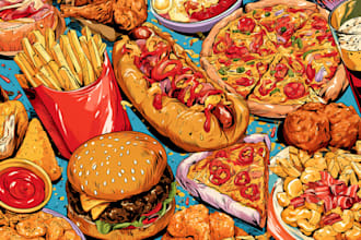 draw a illustration of food pop art