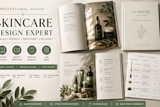 design skincare product catalog, booklet, beauty brochure and line sheet