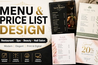 design restaurant spa beauty salon menu and price list