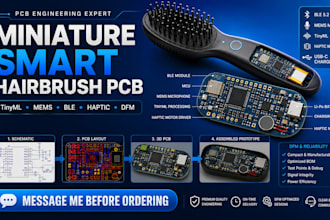 design miniature hairbrush pcb using tinyml, mems microphone, dfm, haptic, ble