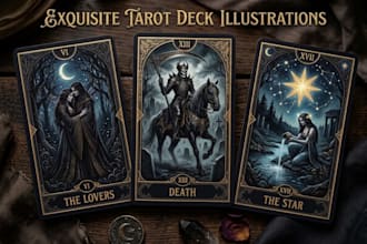 design custom tarot cards, oracle cards and tarot deck illustrations