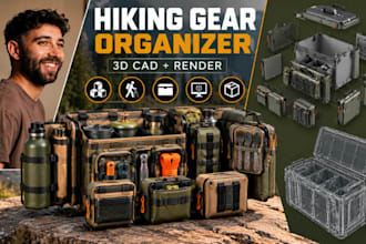 modular hiking gear organizer design, outdoor storage cad modeling, rendering