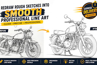 redraw rough sketches into smooth professional line art
