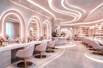 design realistic 3d beauty salon, spa, barbershop, hair salon, nail studio store