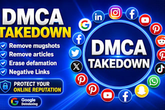 takedown remove delete harassing, copyright, defaming,fb,ig,yt, mugshots on dmca