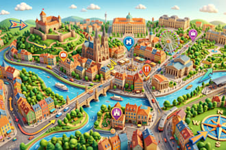 design city guide map, tourist map and travel destination illustration