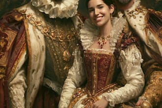 illustrate a romantic family royal couple portrait