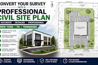 convert your survey into a professional civil site plan drawing in newyork pa tn