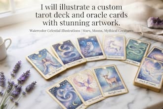 illustrate a custom tarot deck and oracle cards with stunning artwork