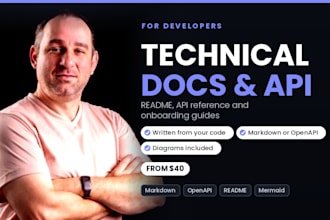 write technical documentation, readme and API docs for your project