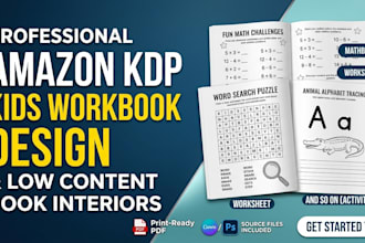 design custom kids activity book, math worksheet , kdp workbook for kindergarten