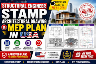 structural engineer stamp, architectural drawing, mep plan in USA