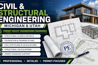 do civil and structural engineering drawings, pe engineer for michigan and utah