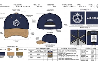 fashion design headwear beanie hat tech pack dad cap design flat sketch mockups