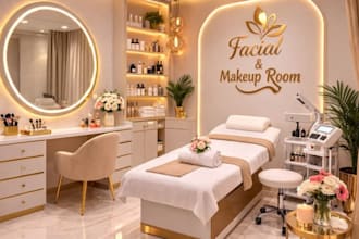 create modern 3d decor designs for beauty salons, hair studios cosmetic stores