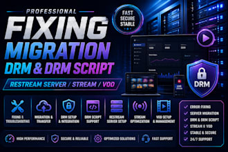 fixing migration, drm drm script, reastram server, stream vod