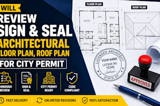 review sign and seal architectural floor plan roof plan for city permit