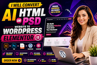 convert ai HTML or PSD website to wordpress elementor