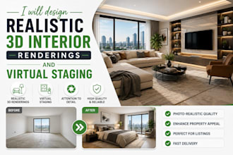 design realistic 3d interior renderings and virtual staging