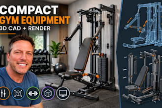 adjustable home gym equipment design, compact fitness cad modeling, rendering