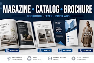 design magazine layout, lookbook, brochure, product catalog, newspaper ad, flyer