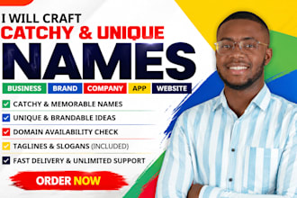 craft a catchy business name, brand name, company name, app name or website name