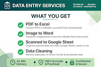 convert PDF to excel, image to excel and typed data entry