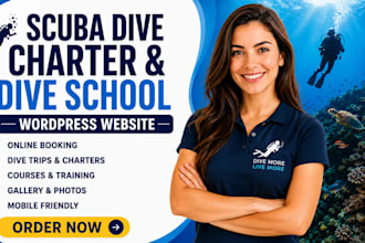 design scuba dive charter booking freediving instructor school wordpress website