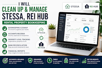 clean up and manage stessa, rei hub rental property bookkeeping