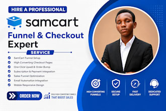 a high converting samcart sales funnel, landing page and checkout