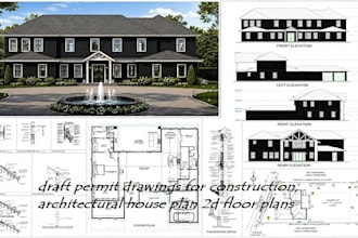 draft permit drawings for construction, architectural house plan 2d floor plans