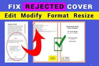 fix rejected KDP book cover, resize and format cover for amazon publishing