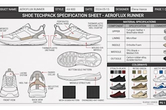 fashion design shoe tech pack sneaker footwear cad sole pattern tech pack