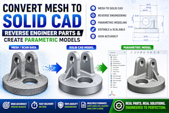 convert mesh to solid cad, reverse engineer parts and create parametric models