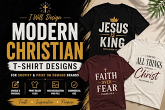 design modern christian t shirts for shopify and pod brands