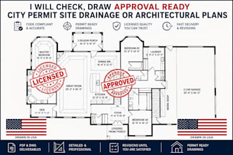 check, draw site drainage and stamped architectural plans for permit approval