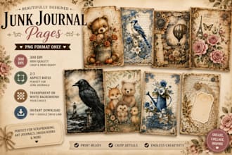 prepare 260 custom junk journal pages 300 dpi