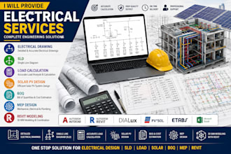 provide electrical drawing, sld, load calculation, solar pv, boq, mep and revit