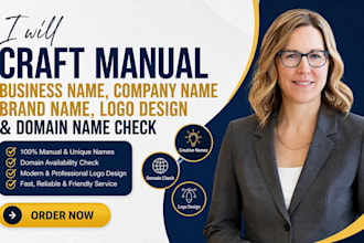 craft manual business name company name brand name logo design domain name check