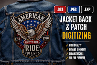 do jacket back embroidery digitizing and patch design