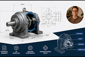 industrial machinery technical drawing, machine component cad manufacturing