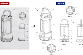 do patent drafting, patent drawings and technical illustrations patent line art