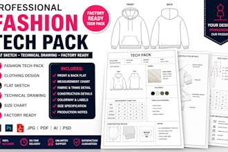 create tech pack for streetwear tshirt hoodies and apparels ready for production