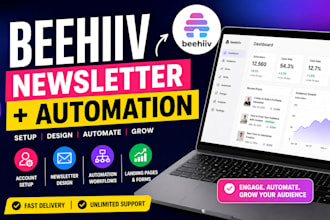 setup beehiiv newsletter, beehiiv automation and landing page