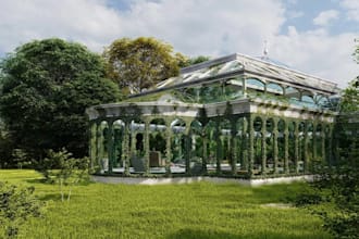 create luxury 3d greenhouse design, render innovative indoor adult playground