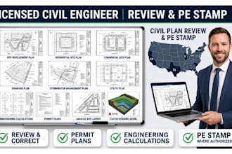 review, correct and stamp civil engineer and drawing for USA ca ny fl tx il